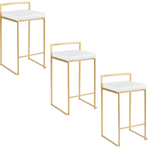 Fuji 26" Counter Stool in Gold & White Leatherette (Set of 3)